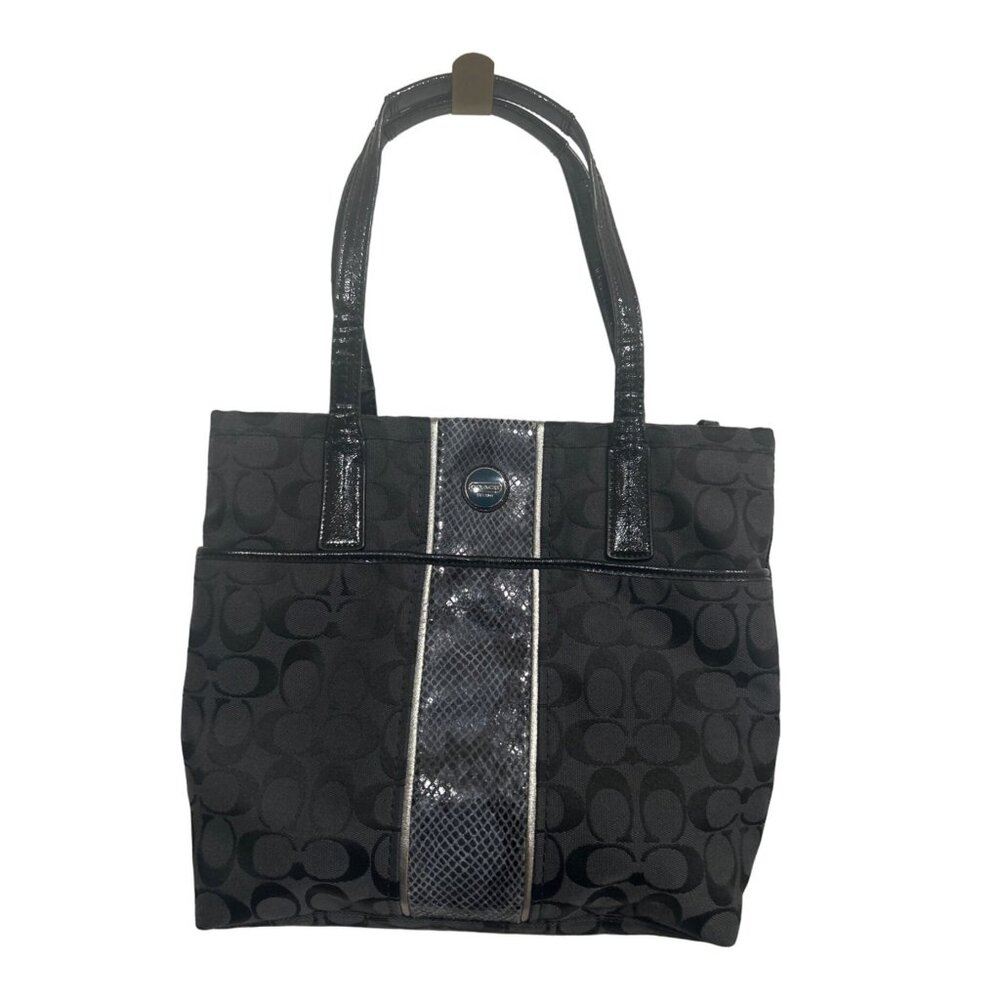 Coach Signature Black Python Stripe Tote Shoulder… - image 1